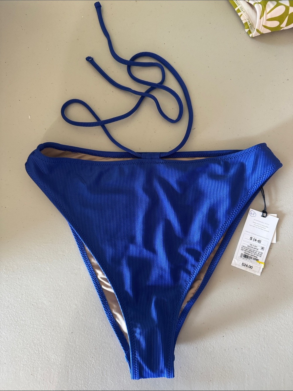 Shade & Shore Ribbed High-Cut Bikini Bottom - Blue